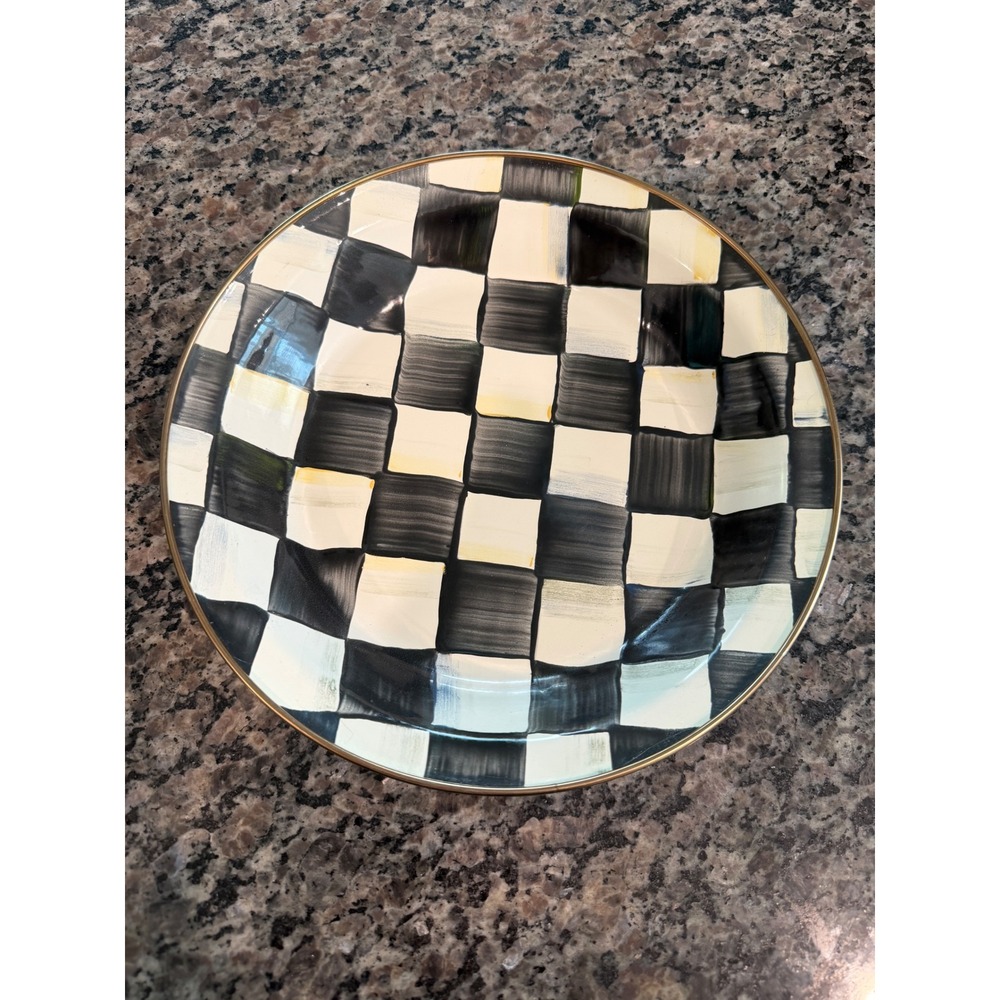 MacKenzie-Childs Courtly Check Enamel Pie Plate Black White checkerboard